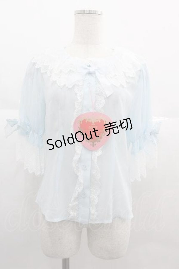 画像1: BABY,THE STARS SHINE BRIGHT / シフォン５分袖ブラウス  サックス I-25-06-29-001-BA-BL-HD-ZI (1)