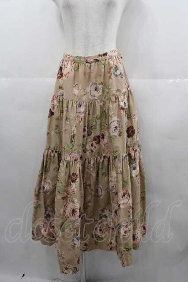画像1: INGEBORG / バラ柄3段ティアードスカート  ベージュ I-25-06-29-079-LO-SK-HD-ZI (1)