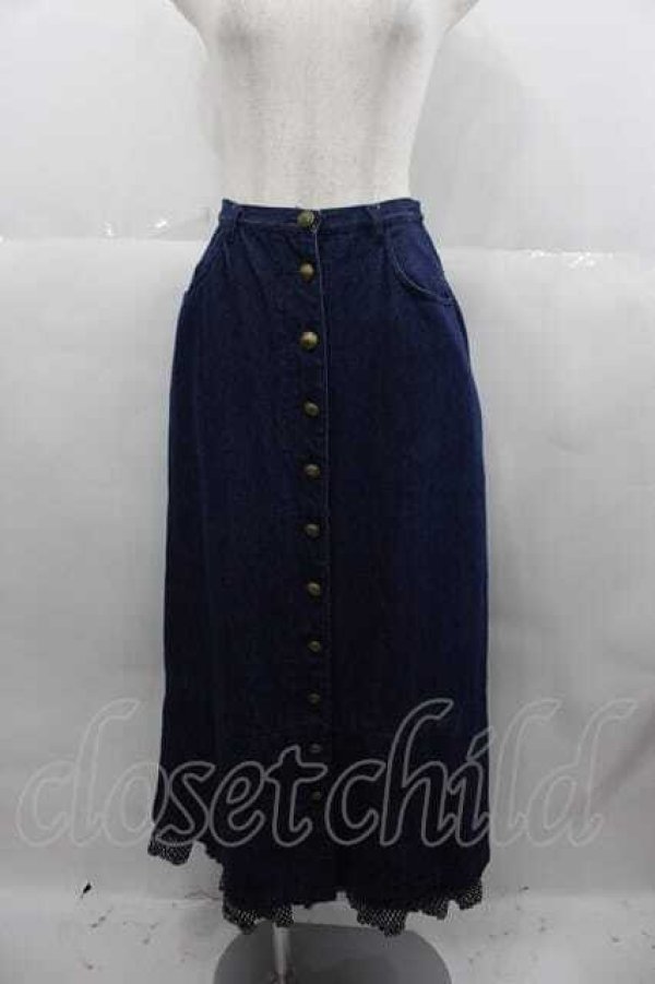 画像1: KETTY / フロントボタン裾ドット切り替えデニムスカート  青デニム I-25-06-29-087-EL-SK-HD-ZS (1)