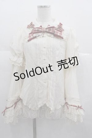 画像: 星箱works / ホイップクリームホールケーキ 姫袖付きチェックリボンブラウス S 生成りＸ赤 I-25-06-29-026-PU-BL-HD-ZI