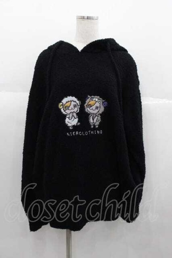 画像1: NieR Clothing / もこもこプルオーバーパーカー【ポケット付き】  黒 I-25-06-29-041-PU-TO-HD-ZI (1)
