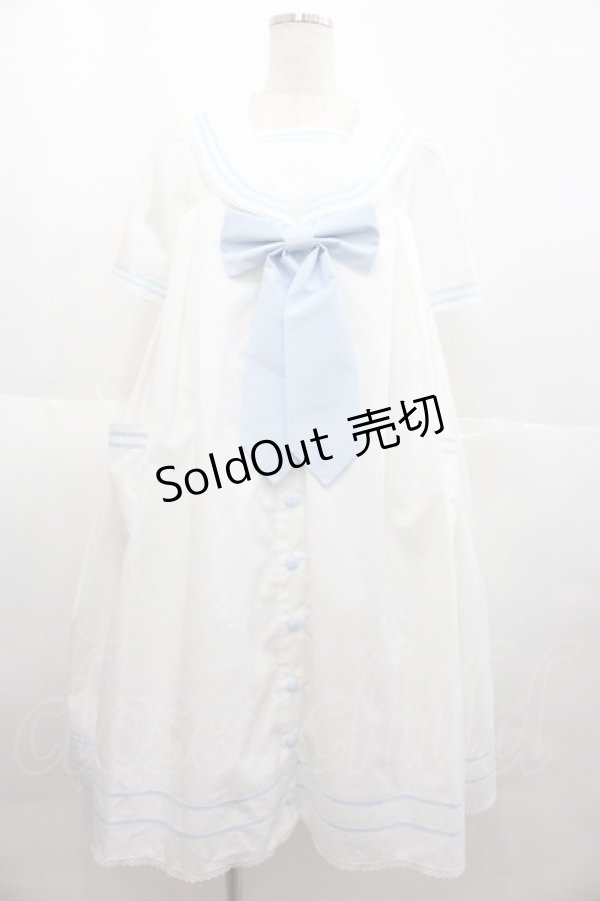 画像1: metamorphose / セーラーリボンタイシャツワンピース(ワッペン付)  白Ｘサックス I-25-07-06-044-ME-OP-HD-ZI (1)