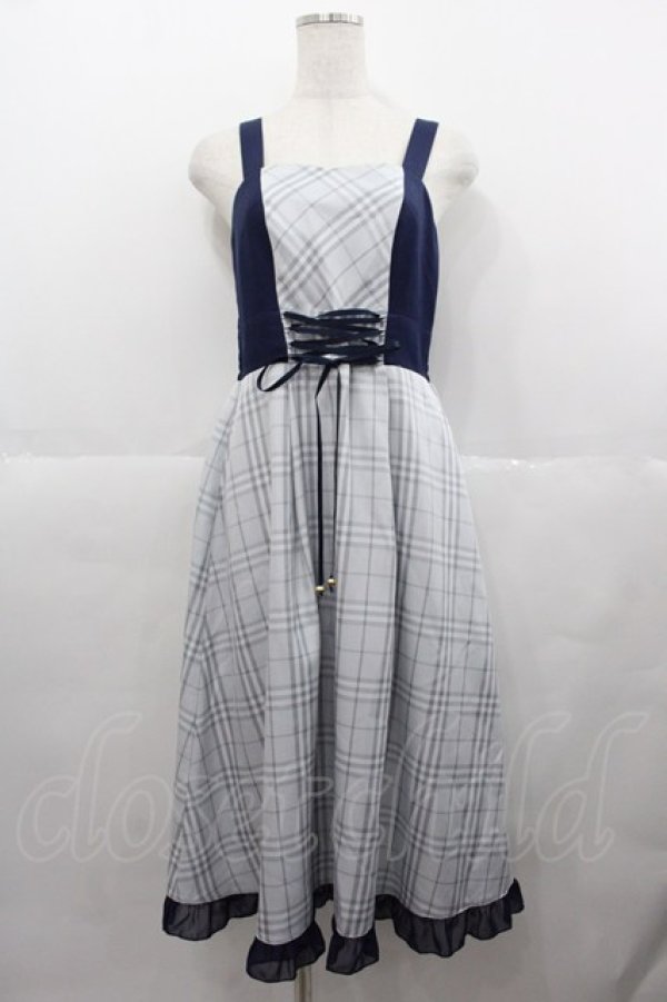 画像1: axes femme POETIQUE / チェックバイカラーキャミワンピース  ネイビー I-25-07-06-072-AX-OP-HD-ZT497 (1)