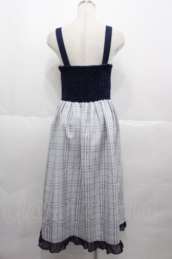 画像2: axes femme POETIQUE / チェックバイカラーキャミワンピース  ネイビー I-25-07-06-072-AX-OP-HD-ZT497 (2)