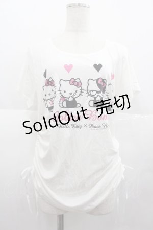 画像: PEACE NOW / ゴールデンボンバーＸハローキティトリプルコラボロングカットソー  白Ｘ黒Ｘピンク I-25-07-06-029-PU-TO-HD-ZI