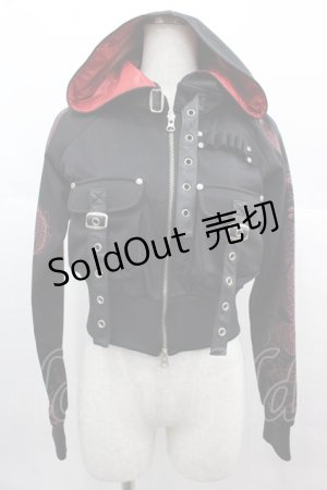 画像: Qutie Frash / ミリタリーショートパーカー  黒Ｘ赤 I-25-07-09-051-QU-JA-HD-ZI