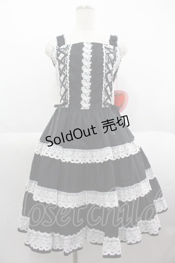 画像1: BABY,THE STARS SHINE BRIGHT / ミルフィーユジャンパースカート  黒Ｘ白 I-25-07-09-068-BA-OP-HD-ZI (1)