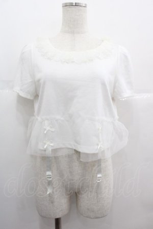 画像: E hyphen world gallery / リボンガーター半袖カットソー  白 I-25-07-09-029-LO-TO-HD-ZI
