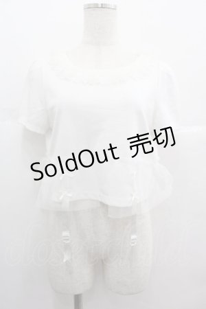 画像: E hyphen world gallery / リボンガーター半袖カットソー  白 I-25-07-09-029-LO-TO-HD-ZI