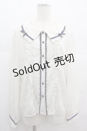 画像: axes femme POETIQUE / リボン襟フリルブラウス  アイボリーＸネイビー I-25-07-09-033-AX-BL-HD-ZI