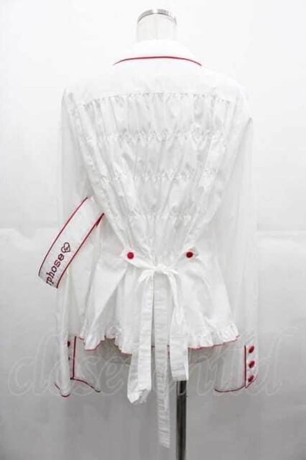 画像2: metamorphose / 【プラスサイズ】Little Nurse 長袖ブラウス  白Ｘ赤 I-25-07-16-001-ME-BL-HD-ZI (2)