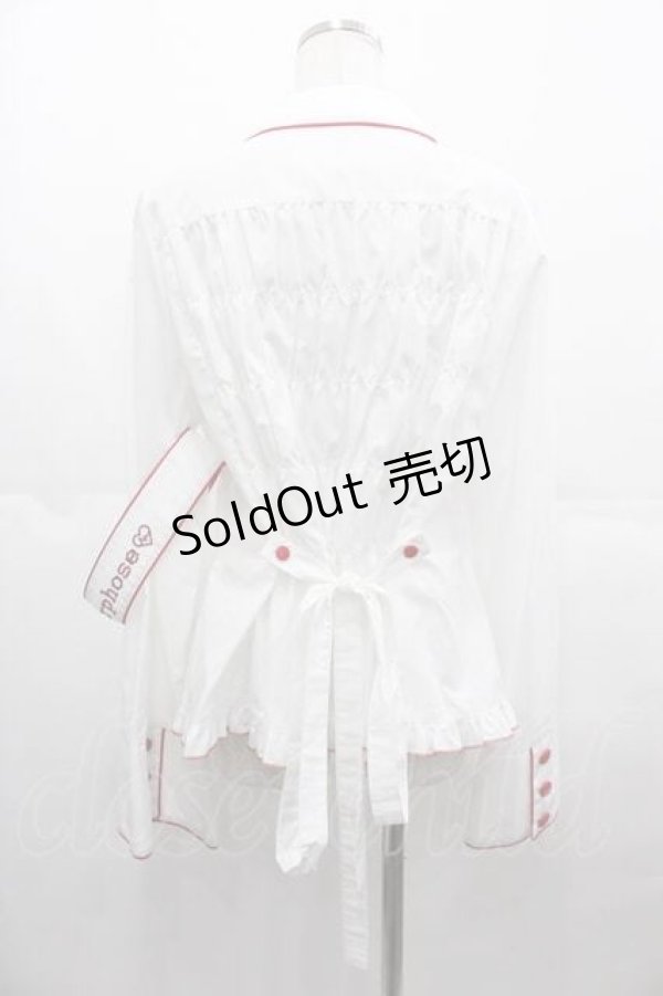 画像2: metamorphose / 【プラスサイズ】Little Nurse 長袖ブラウス  白Ｘ赤 I-25-07-16-001-ME-BL-HD-ZI (2)