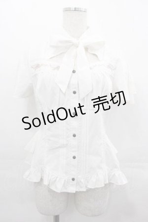 画像: Ozz oneste / リボンタイデザイン薔薇刺繍半袖スナップボタンブラウス  白Ｘピンク I-25-07-16-017-OO-BL-HD-ZI