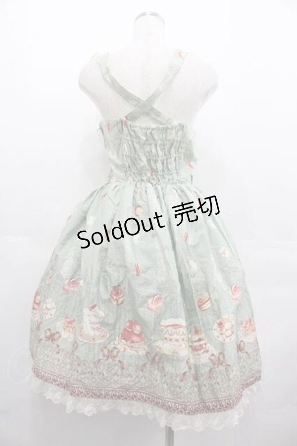 画像2: Innocent World / パリのパティスリージャストウエストジャンパースカート  グリーンｘ生成り I-25-07-19-043-IW-OP-HD-ZI (2)