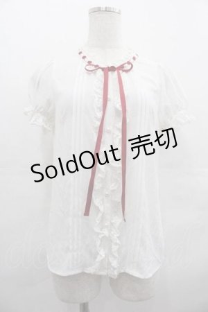 画像: Ank Rouge / はしごレースリボン半袖ブラウス  アイボリーＸボルドー I-25-07-19-004-CA-BL-HD-ZI