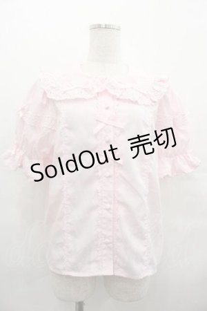 画像: Chalmiere / トーションレース丸襟半袖ブラウス M ピンク I-25-07-19-006-LO-BL-HD-ZI