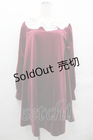 画像: Ank Rouge / シフォン襟ベルベット長袖ワンピース  ボルドー I-25-07-23-055-CA-OP-HD-ZI