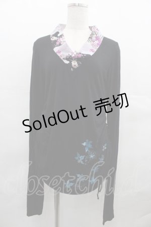 画像: gouk / 和柄襟&もみじプリントカットソー  黒Ｘ紫 I-25-07-23-028-GO-TO-HD-ZI