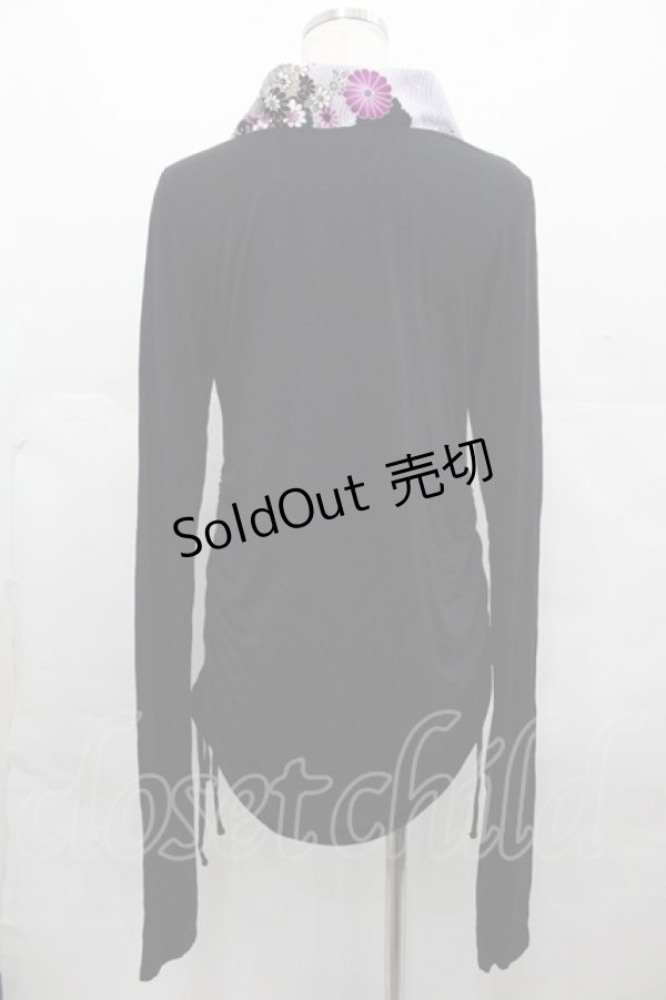 画像2: gouk / 和柄襟&もみじプリントカットソー  黒Ｘ紫 I-25-07-23-028-GO-TO-HD-ZI (2)