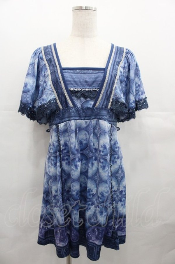 画像1: OZZ ANGELO / 天使窓風プリント半袖チュニック  青 I-25-07-23-029-OO-TO-HD-ZI (1)