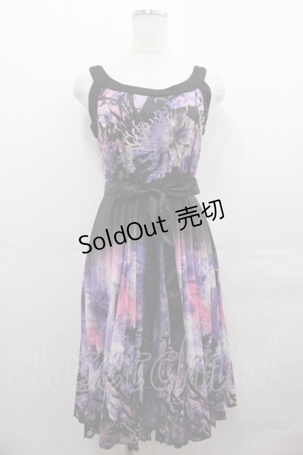 画像1: Ozz oneste / 菊&蝶柄ノースリーブワンピース  黒Ｘ紫 I-25-07-27-080-OO-OP-HD-ZI (1)