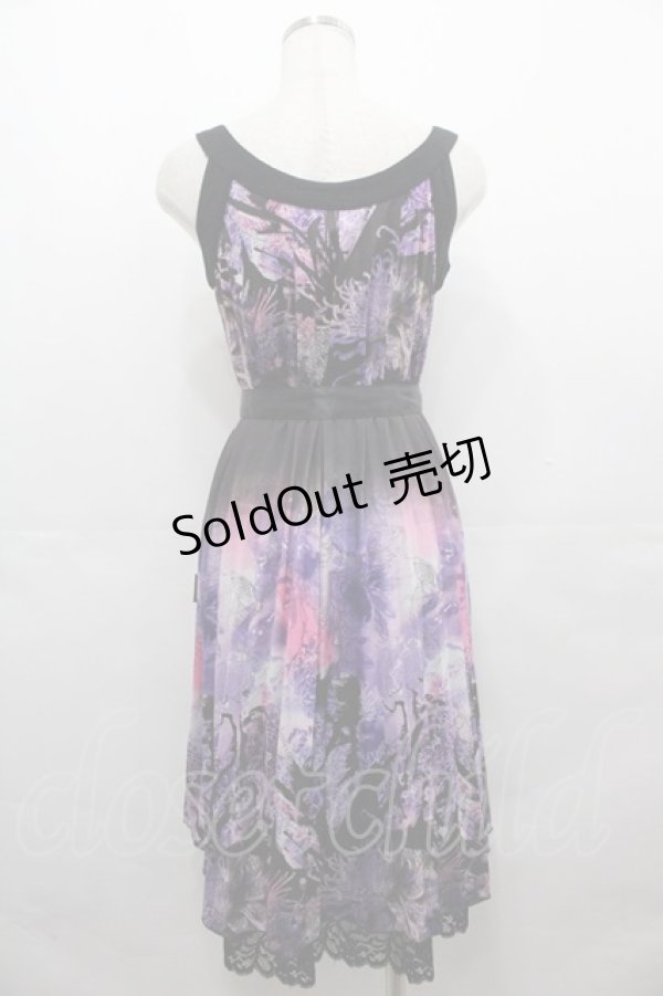 画像2: Ozz oneste / 菊&蝶柄ノースリーブワンピース  黒Ｘ紫 I-25-07-27-080-OO-OP-HD-ZI (2)