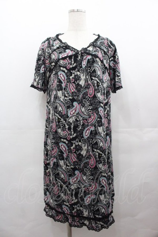 画像1: INGEBORG / ローズペイズリー総柄半袖チュニック  黒Ｘ白Ｘピンク I-25-07-27-085-LO-TO-HD-ZT077 (1)