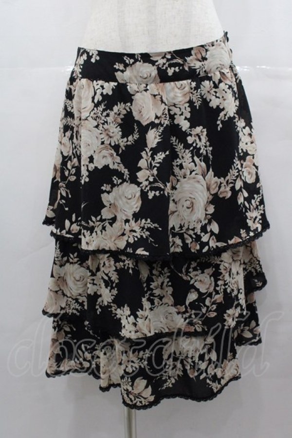 画像1: INGEBORG / ローズ柄2段フリルスカート  黒Ｘピンク I-25-07-27-102-LO-SK-HD-ZI (1)
