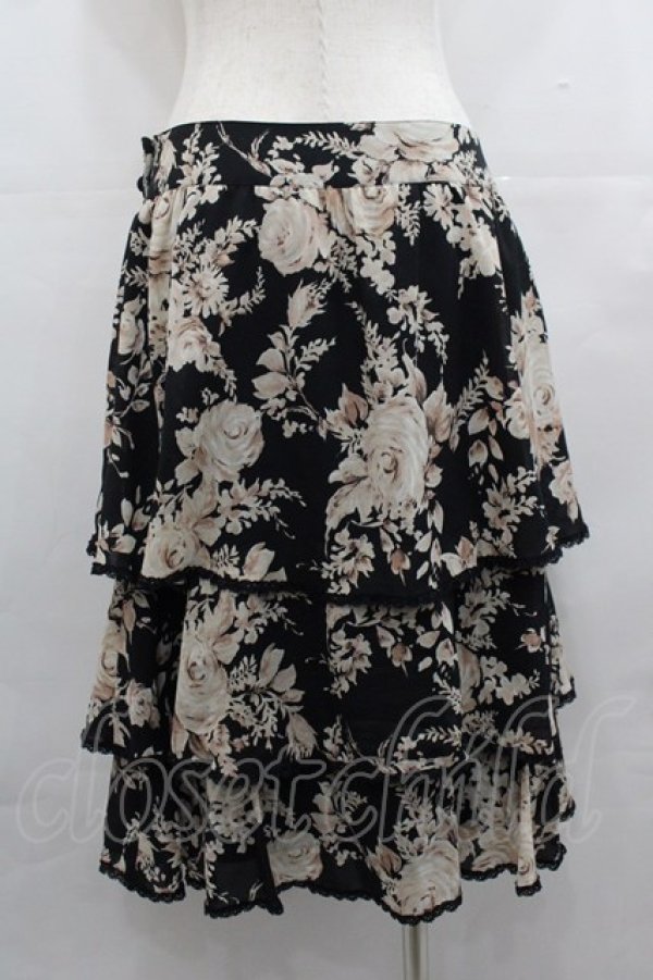 画像2: INGEBORG / ローズ柄2段フリルスカート  黒Ｘピンク I-25-07-27-102-LO-SK-HD-ZI (2)