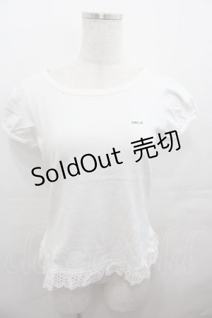 画像: MILK / ロゴプリント裾レース半袖カットソー  白Ｘ黒 I-25-07-27-013-ML-TO-HD-ZI