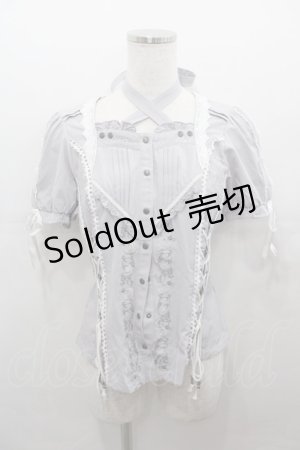 画像: Ozz oneste / 薔薇刺繍スナップボタン半袖ブラウス  グレー I-25-07-27-041-OO-BL-HD-ZI