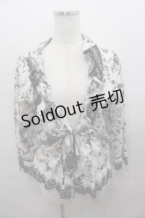 画像: INGEBORG / フラワーブーケプリントオーバーブラウス  白Ｘ黒 I-25-07-27-048-LO-BL-HD-ZI