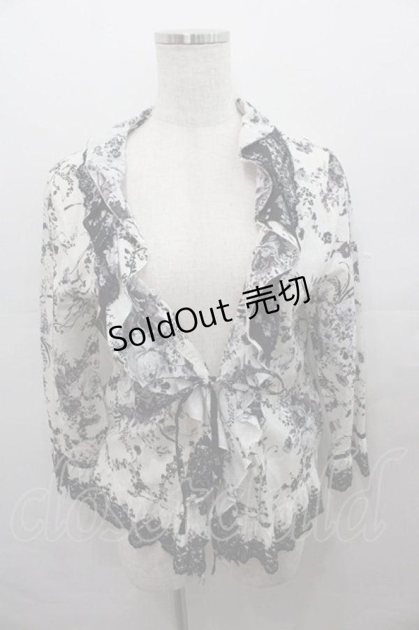 画像1: INGEBORG / フラワーブーケプリントオーバーブラウス  白Ｘ黒 I-25-07-27-048-LO-BL-HD-ZI (1)