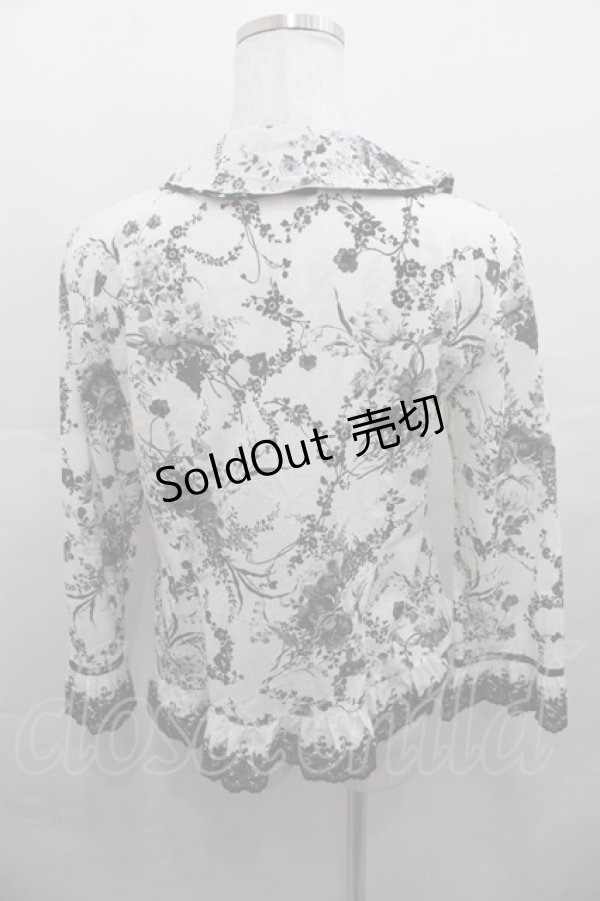 画像2: INGEBORG / フラワーブーケプリントオーバーブラウス  白Ｘ黒 I-25-07-27-048-LO-BL-HD-ZI (2)