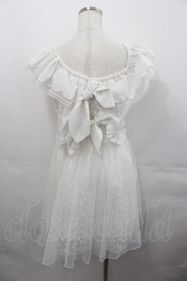 LIZ LISA / ハート刺繍チュール切り替えオフショルワンピース 白