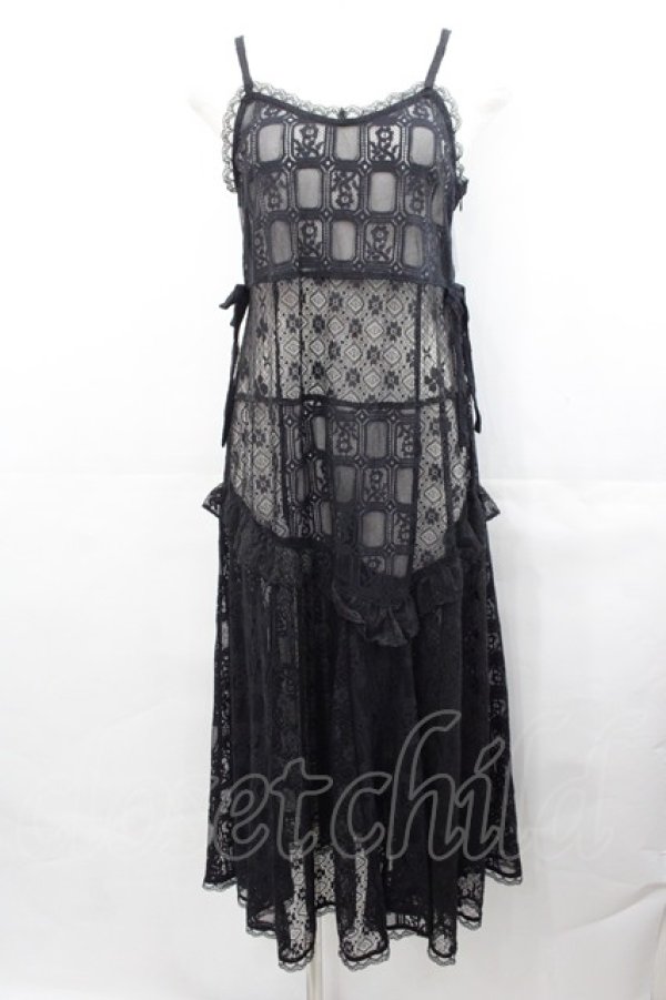 画像1: Candy Stripper / LACY PATCH WORK CAMI ONE-PIECE  黒 I-25-07-30-066-PU-OP-HD-ZI (1)