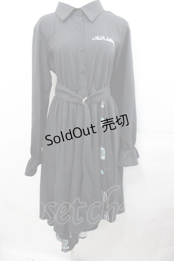 画像1: NieR Clothing / シェル柄シャツワンピース 黒Ｘ白Ｘ青  I-25-07-30-067-PU-OP-HD-ZI (1)