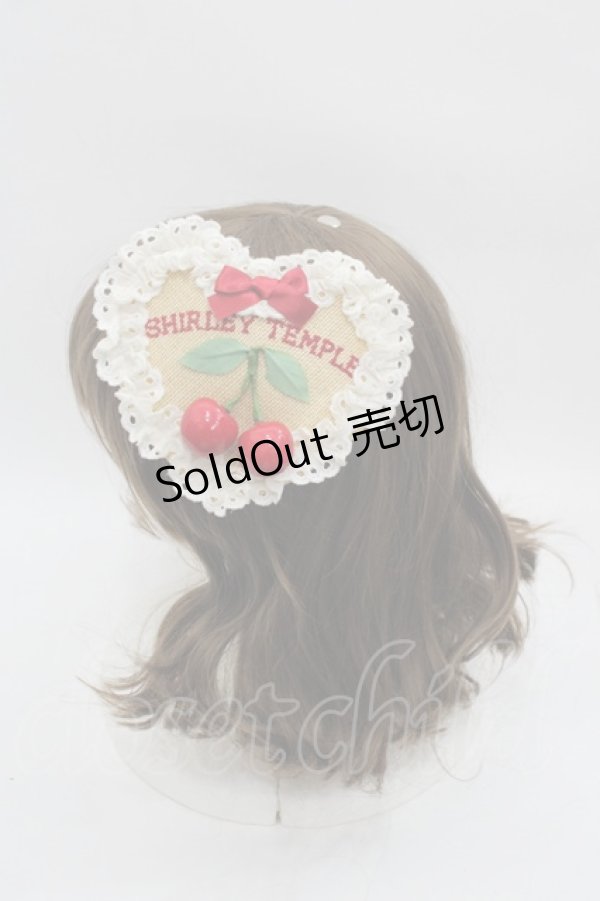 画像1: Shirley Temple / チェリーリボンロゴ刺繍ハートクリップ  アイボリーＸ赤 I-25-07-30-116-ET-AC-HD-ZI (1)