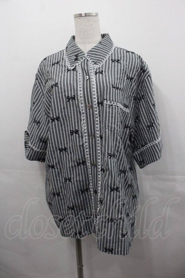 画像1: Candy Stripper / RIBBON STRIPE SHIRT  グレーＸ黒 I-25-07-30-024-PU-BL-HD-ZI (1)