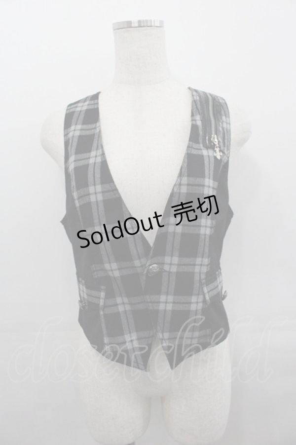 画像1: ALGONQUINS / チェック&ZIP切り替えベスト  黒Ｘグレー I-25-07-30-025-AL-TO-HD-ZI (1)