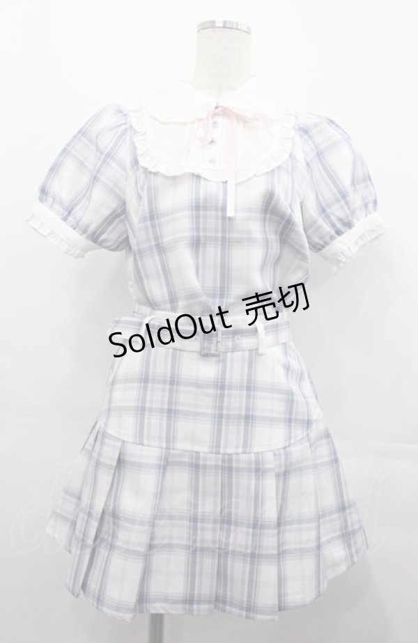 画像1: Honey Cinnamon / ヨークリボンプリーツセットアップ  ブルーＸピンク I-25-08-04-045-LO-OP-HD-ZI (1)