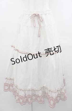 画像: PINK HOUSE / いちごステッチレース使いライトデニムスカート  キナリ I-25-08-04-086-LO-SK-HD-ZI