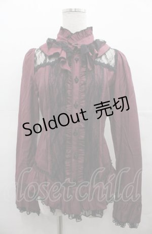 画像: ALGONQUINS / ストライプレースハイネックブラウス  ピンクＸ黒 I-25-08-04-008-AL-BL-HD-ZI