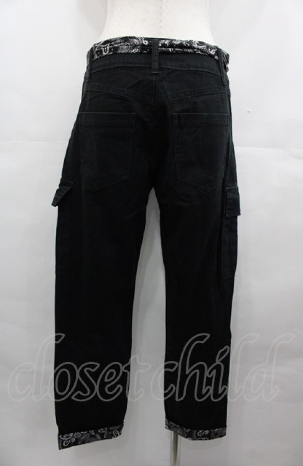 画像2: PEACE NOW / ペイズリーウエストリボンセットパンツ  黒Ｘ白 I-25-08-04-091-PU-PA-HD-ZI (2)