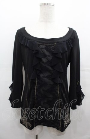 画像: Rozen Kavalier / シフォンフリル裾刺繍トップス  黒 I-25-08-04-010-OO-TO-HD-ZI
