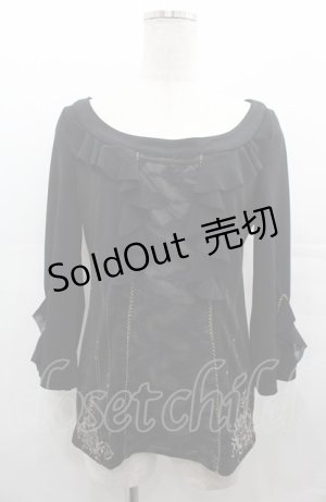 画像: Rozen Kavalier / シフォンフリル裾刺繍トップス  黒 I-25-08-04-010-OO-TO-HD-ZI