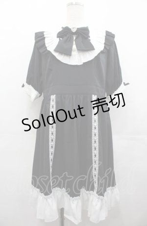 画像: DearMyLove / フリルサイド編みハイネック半袖ワンピース LL 黒Ｘ白 I-25-08-04-039-EL-OP-HD-ZI