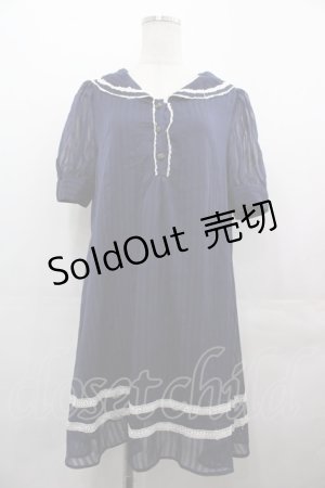 画像: axes femme / シフォンストライプ半袖ワンピース  ネイビー I-25-08-09-069-AX-OP-HD-ZI