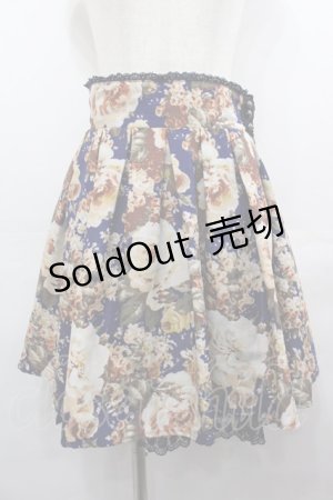 画像: axes femme / 総花柄スカート  青Ｘブラウン I-25-08-09-088-AX-SK-HD-ZI