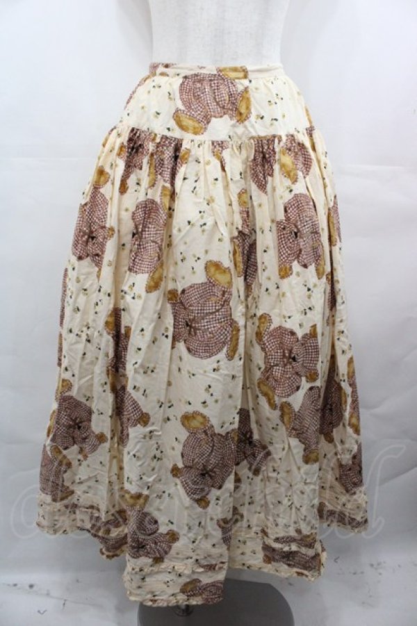 画像1: WONDERFUL WORLD / ギンガムチェックベア柄スカート  アイボリーＸブラウン I-25-08-09-094-LO-SK-HD-ZS (1)